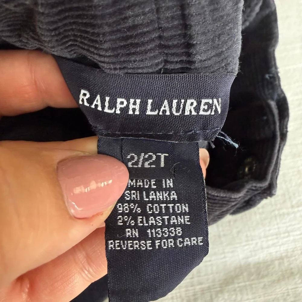 Ralph Lauren Toddler Navy Blue Corduroy Flare Pants Gold Button Pockets 2T